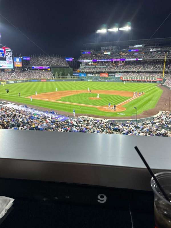 Coors Field, section: Press Club 3, row: 1, seat: 9