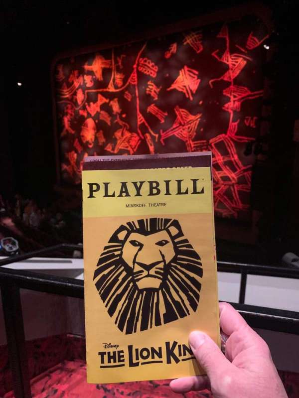 Minskoff Theatre, section: Mezzanine, row: BB, seat: 8