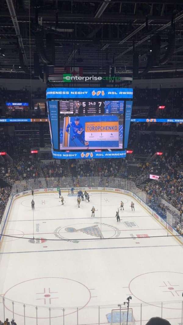 Enterprise Center, section: 312, row: F, seat: 10