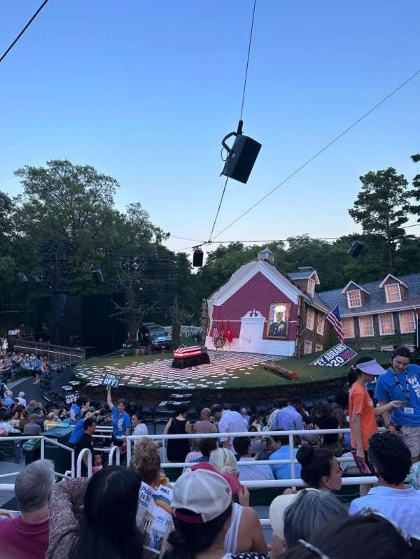 The Delacorte Theater in Central Park, section: H, row: Q, seat: 804