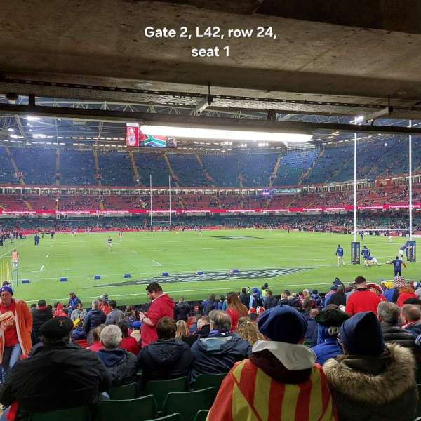 Principality Stadium, section: L42, row: 24, seat: 1