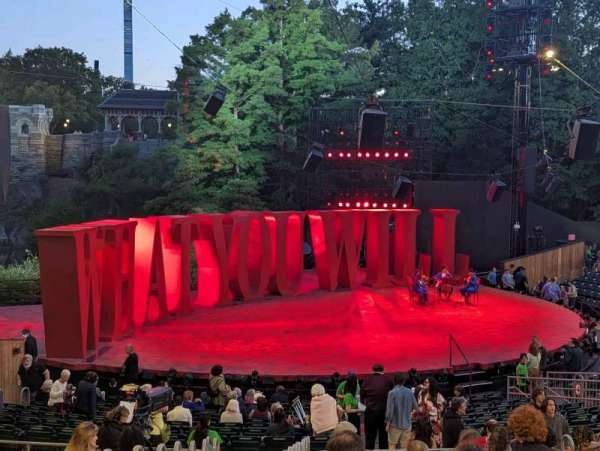 The Delacorte Theater in Central Park, section: N, row: W, seat: 312