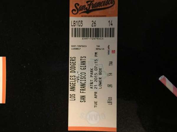 Oracle Park, section: 103, row: 26, seat: 14