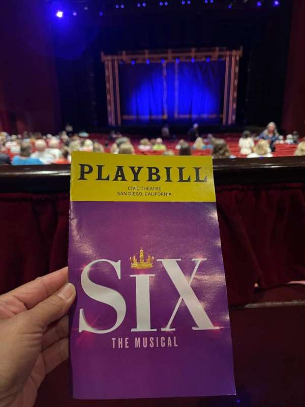 San Diego Civic Theatre, section: Dress Circle R, row: A, seat: 6