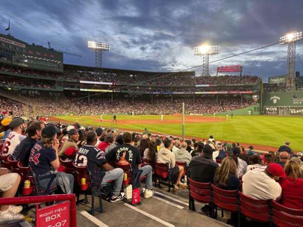 Fenway Park, section: Right Field Box 95, row: FF, seat: 12