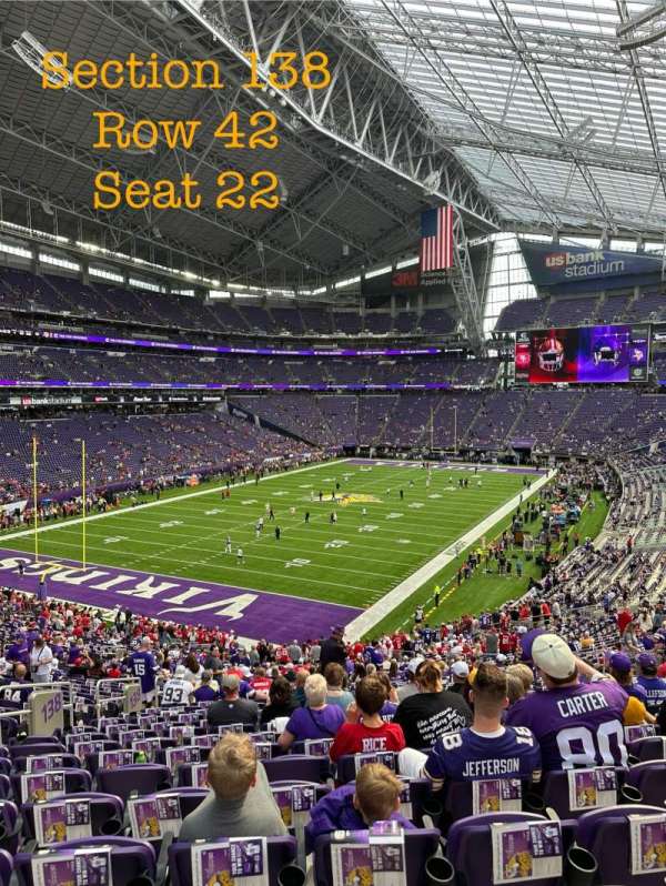 U.S. Bank Stadium, section: 138, row: 42, seat: 22
