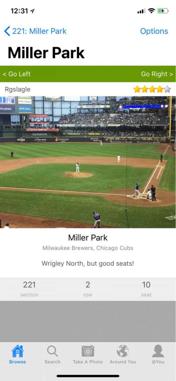 American Family Field, section: 221, row: 3, seat: 1