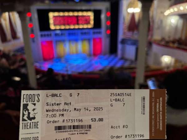 Ford's Theatre, section: Balcony L, row: G, seat: 7