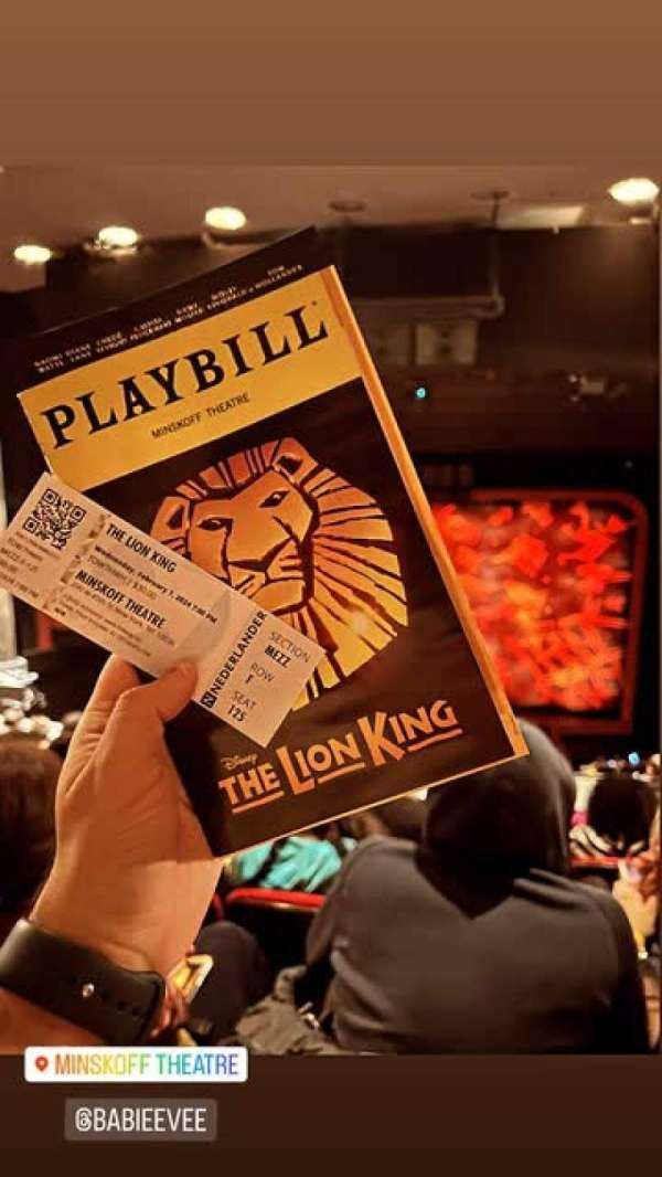 Minskoff Theatre, section: Mezzanine, row: F, seat: 125