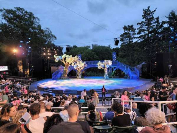 The Delacorte Theater in Central Park, section: J, row: O, seat: 205