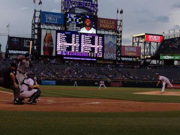 Coors Field, section: Coors Clubhouse B, row: 1, seat: 4
