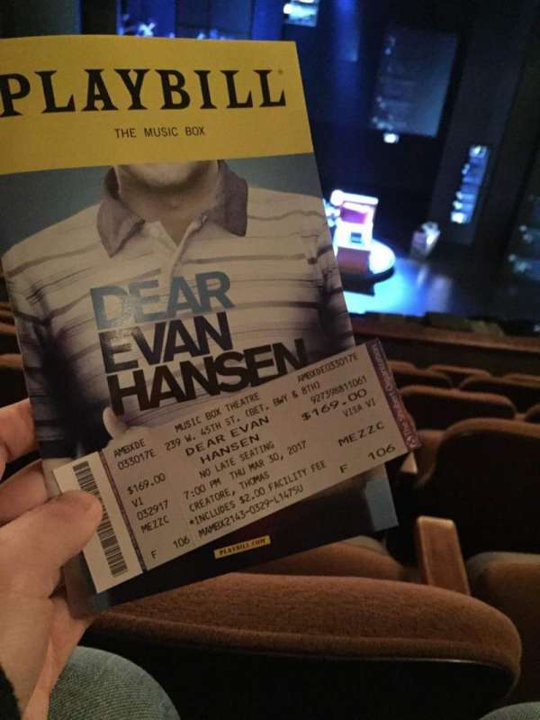 Music Box Theatre, section: Mezzanine C, row: F, seat: 106