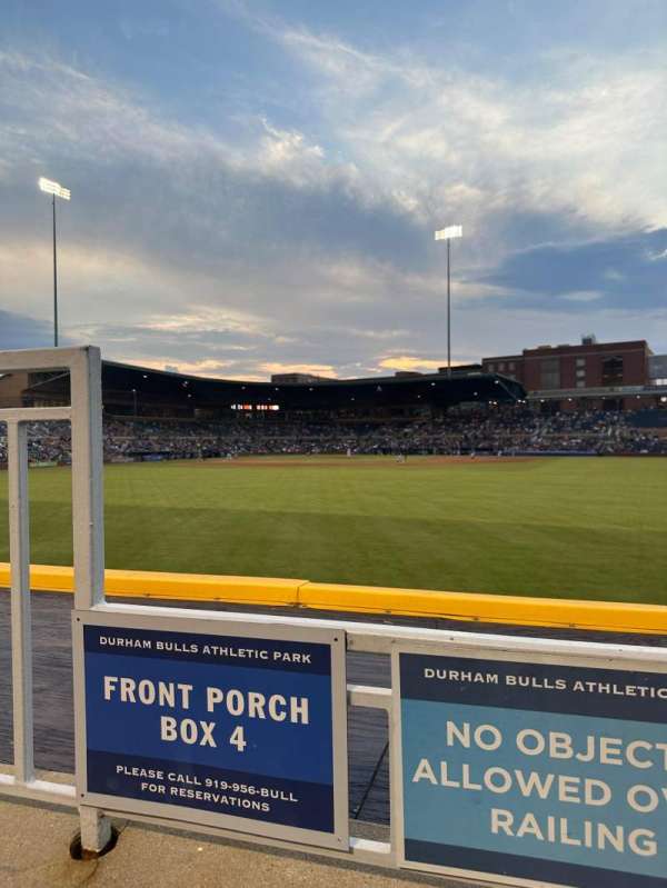 Durham Bulls Athletic Park, section: Front Porch Box 4, row: D, seat: 1
