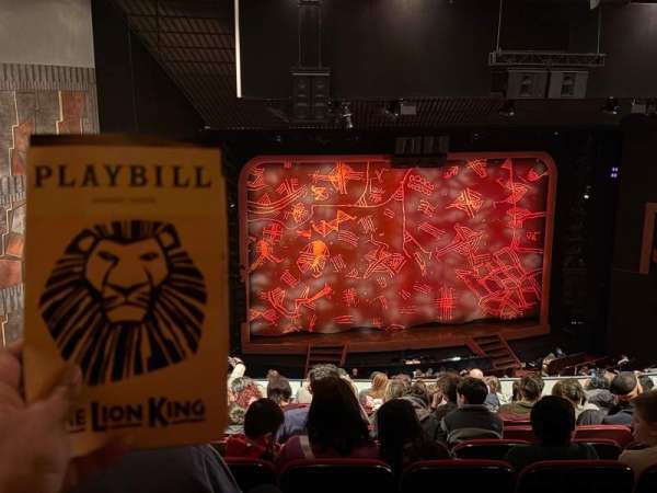 Minskoff Theatre, section: Mezzanine, row: L, seat: 110